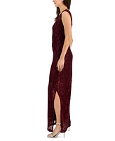 Connected Women's Sequined-Lace Boat-Neck Maxi Dress