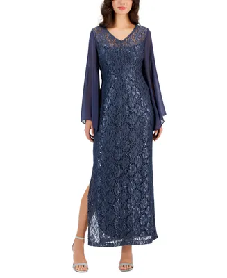 Connected Women's Sequined-Lace V-Neck Maxi Dress