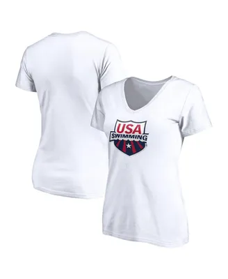 Women's Fanatics White Usa Swimming Core Primary Logo V-Neck T-shirt