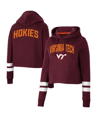 Women's Colosseum Maroon Virginia Tech Hokies Throwback Stripe Cropped Pullover Hoodie