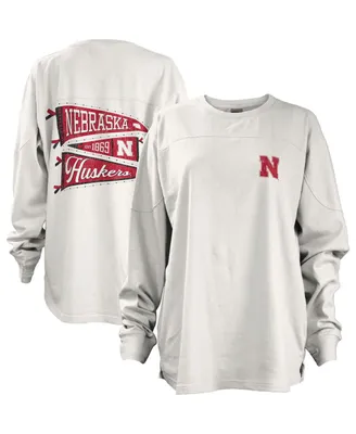 Women's Pressbox White Nebraska Huskers Pennant Stack Oversized Long Sleeve T-shirt