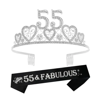 55th Birthday Sash and Tiara for Women - Perfect for Birthday Party and Gifts