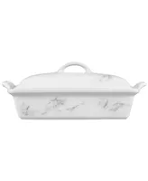 Le Creuset 4 Quart Stoneware Covered Rectangular Casserole with Marble Applique