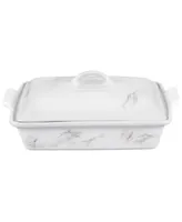 Le Creuset 4 Quart Stoneware Covered Rectangular Casserole with Marble Applique