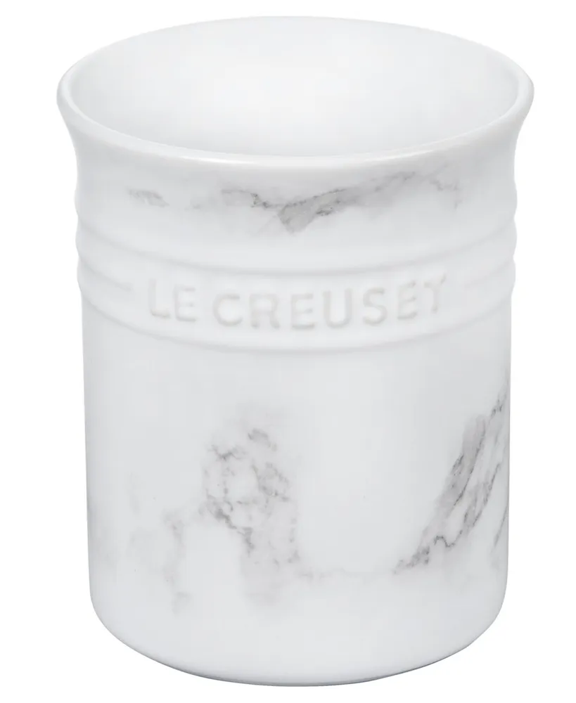 Le Creuset Stoneware Crock and 4 Piece Utensil Set with Marble Applique