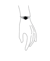 Bling Jewelry Nature Leaf Flowers Round Cabochon Statement Black Natural Onyx or Blue Turquoise Wide Cuff Bracelet Sterling Silver
