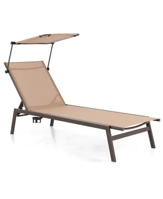 Costway Outdoor Chaise Lounge Chair with Sunshade 6-Level Adjustable Recliner Backyard