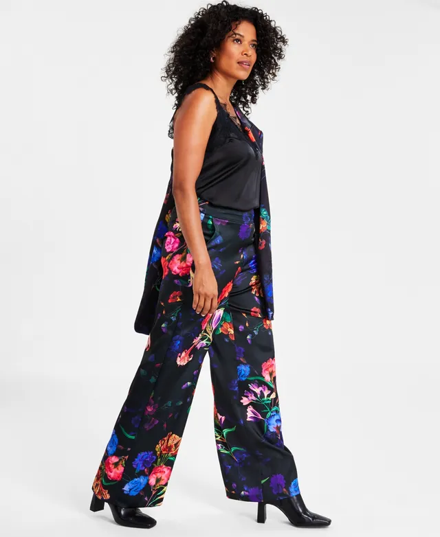 I.N.C. International Concepts Petite Satin High-Rise Wide-Leg Pants,  Created for Macy's - Macy's