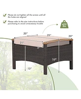 Set of 2 Patio Rattan Ottoman Footrest Cushions Wooden Handle