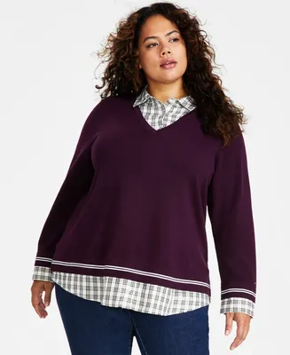 Tommy Hilfiger Plus Size Layered-Look Cotton Sweater