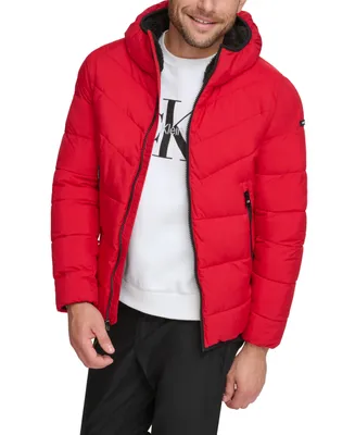 Calvin Klein Men's Chevron Stretch Jacket With Sherpa Lined Hood