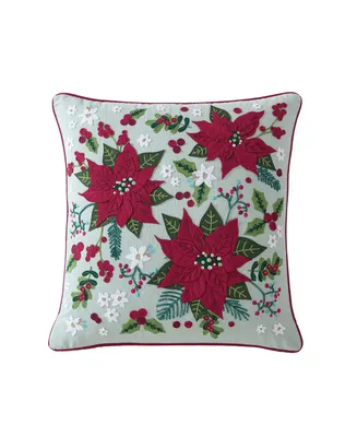 Id Home Fashions 3 Poinsettia Applique Holiday Decorative Pillow, 20"x20"