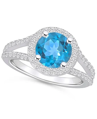 Macy's Blue Topaz (2-3/8 ct. t.w.) and Diamond (1/2 Halo Ring 14K Gold