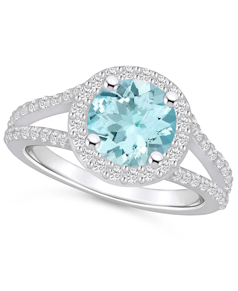 Macy's Aquamarine (1-7/8 ct. t.w.) and Diamond (1/2 Halo Ring 14K Gold