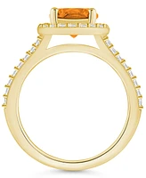 Macy's Citrine (1-3/4 ct. t.w.) and Diamond (1/2 Halo Ring 14K Yellow Gold