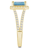 Macy's Aquamarine (1-3/8 ct. t.w.) and Diamond (1/2 Halo Ring 14K Yellow Gold