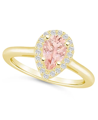 Macy's Morganite (1/2 ct. t.w.) and Diamond (1/5 Halo Ring 14K Yellow Gold