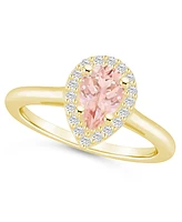 Macy's Morganite (1/2 ct. t.w.) and Diamond (1/5 Halo Ring 14K Yellow Gold