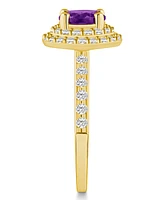 Macy's Amethyst and Diamond Accent Halo Ring 14K Yellow Gold