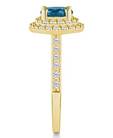 Macy's London Blue Topaz and Diamond Accent Halo Ring 14K Yellow Gold