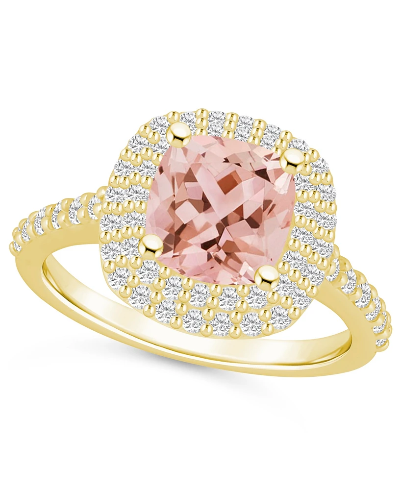 Macy's Morganite and Diamond Accent Halo Ring 14K Yellow Gold