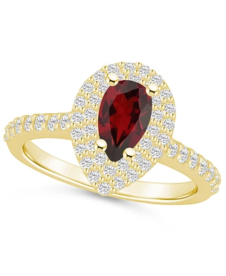 Macy's Garnet and Diamond Accent Halo Ring 14K Yellow Gold