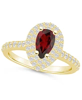Macy's Garnet and Diamond Accent Halo Ring 14K Yellow Gold