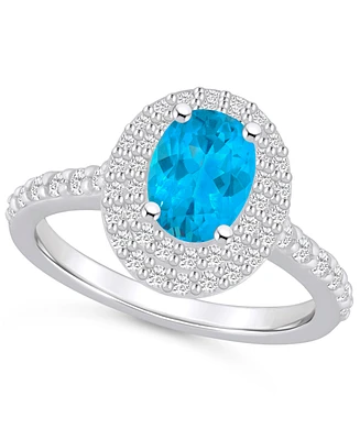 Blue Topaz and Diamond Halo Ring