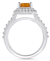 Citrine and Diamond Halo Ring