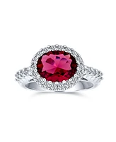 Bling Jewelry 3CTW Oval Solitaire Cubic Zirconia Cz Pave Red Statement Fashion Ring Silver Plated Brass