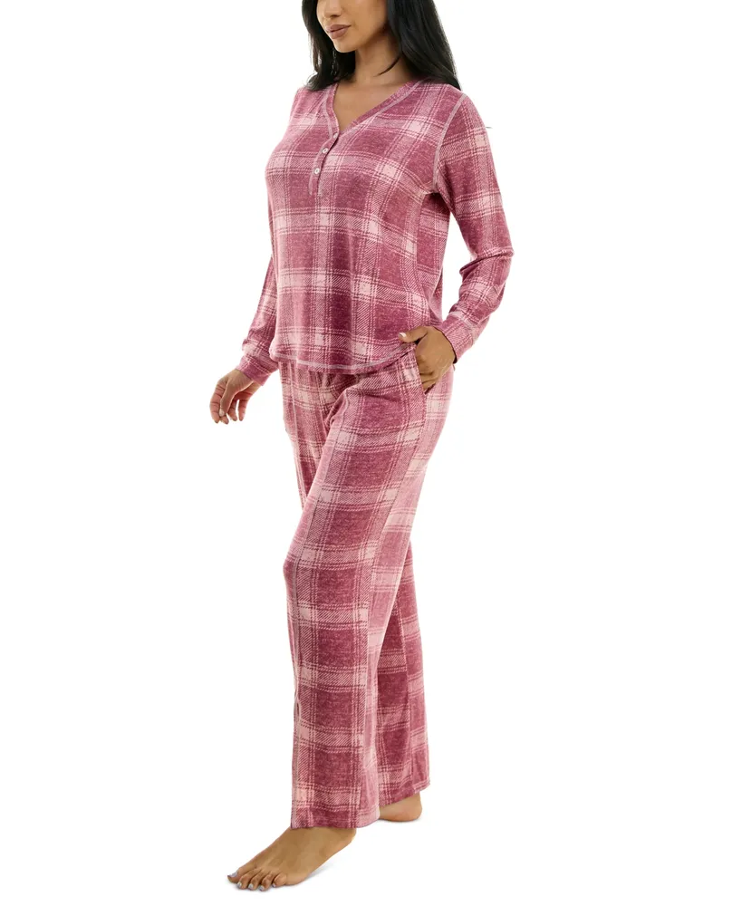 Roudelain Women's 2-Pc. Printed Henley Pajamas Set