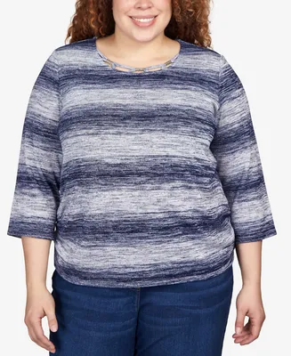 Alfred Dunner Plus Size Autumn Weekend Space Dye Biadere Ruched Side Top