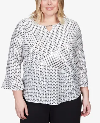 Alfred Dunner Plus Size Downtown Vibe Spliced Texture Flutter Sleeve Top