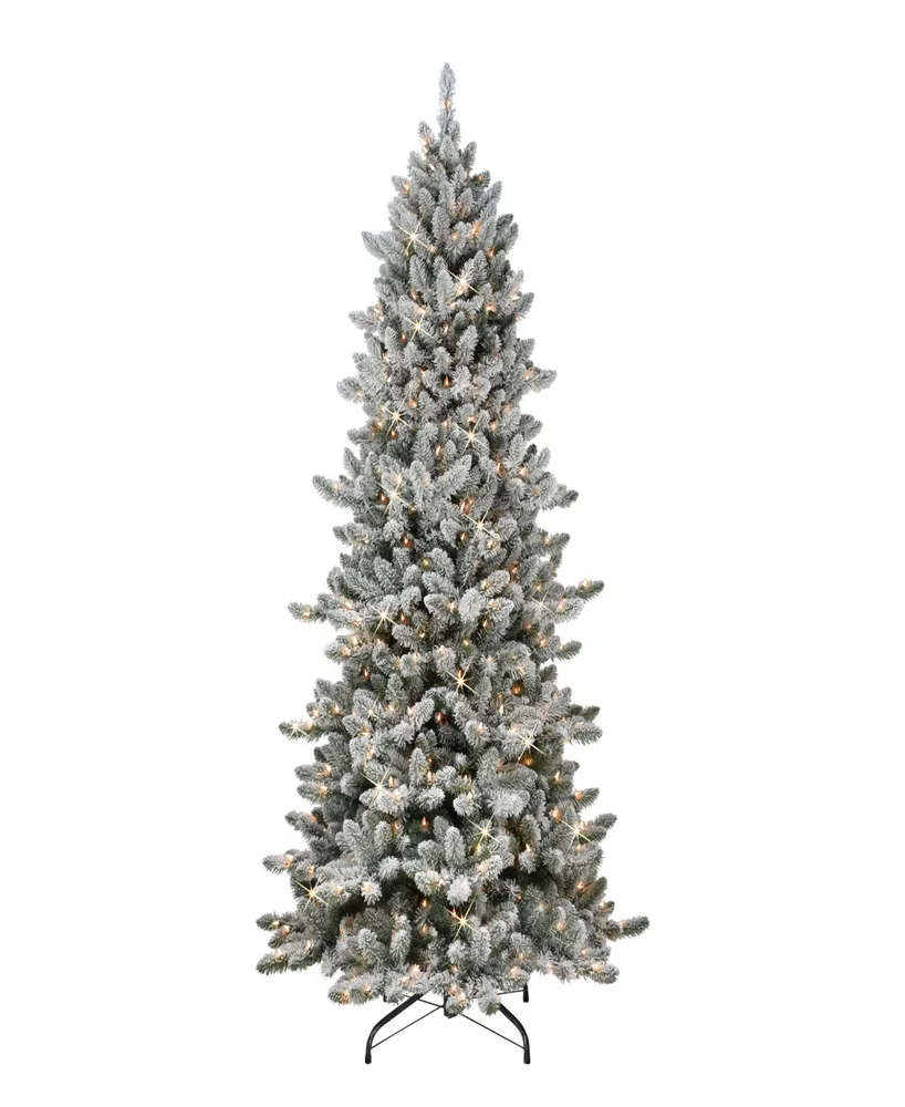 Puleo 6.5' Pre-Lit Slim Flocked Royal Majestic Artificial Spruce Tree