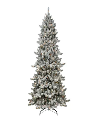 Puleo 6.5' Pre-Lit Slim Flocked Royal Majestic Artificial Spruce Tree