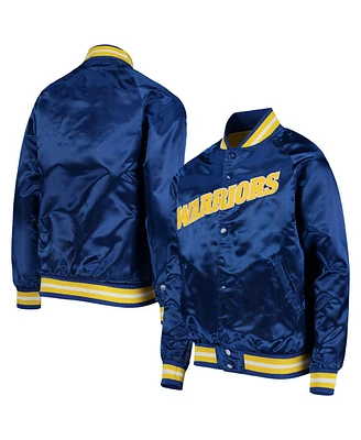 Big Boys Mitchell & Ness Royal Golden State Warriors Hardwood Classics Satin Raglan Full-Snap Jacket