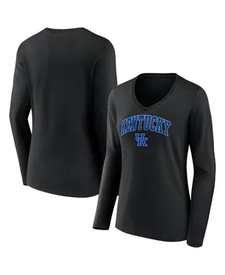 Women's Fanatics Black Kentucky Wildcats Evergreen Campus Long Sleeve V-Neck T-shirt