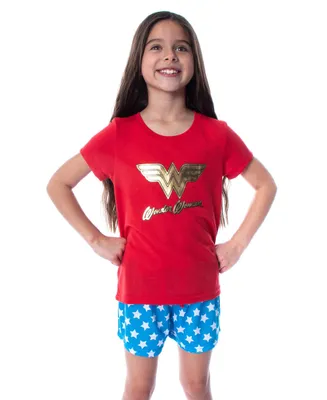 Dc Comics Girls' Wonder Woman Gold Foil Logo Kids 2 Piece Pajama Set