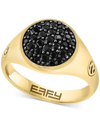 Effy Men's Black Spinel Cluster Ring (7/8 ct. t.w.) in 14k Gold-Plated Sterling Silver