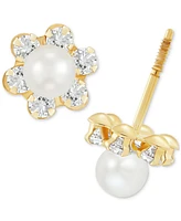 Children's Cultured Freshwater Pearl (3-3/4 mm) and Cubic Zirconia Stud Earrings in 14k Gold