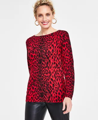 I.n.c. International Concepts Women's Leopard-Print Boat-Neck Sweater, Created for Macy's