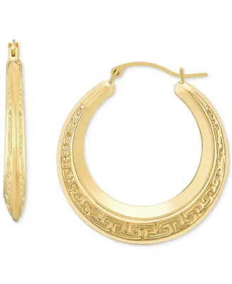 Greek Key Small Round Hoop Earrings in 10k Gold, 25mm
