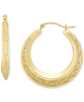 Greek Key Small Round Hoop Earrings in 10k Gold, 25mm