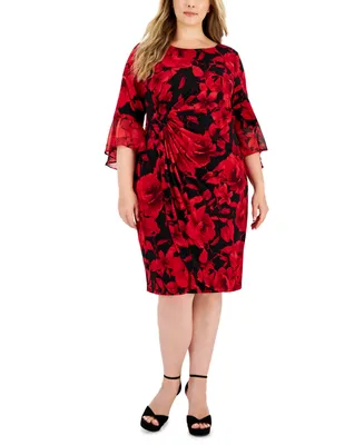 Connected Plus Gathered-Waist 3/4-Sleeve Sheath Dress