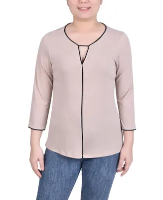 Ny Collection Women's 3/4 Sleeve Piped Top