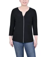 Ny Collection Women's 3/4 Sleeve Piped Top