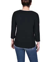 Ny Collection Women's 3/4 Sleeve Piped Top