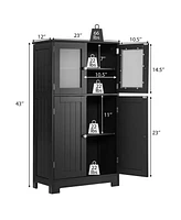 Costway Bathroom Floor Storage Cabinet Kitchen Cupboard w/Doors&Adjustable Shelf