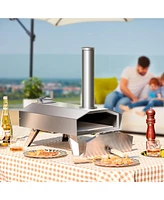 Costway Wood Pellet Pizza Oven Pizza Maker Portable Outdoor Pizza Stone w/ Foldable Leg