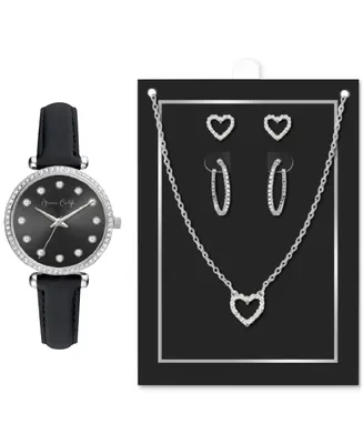 Jessica Carlyle Women's Black Strap Watch 33mm Jewelry Gift Set